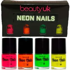BeautyUK Beauty UK Neon Nail Polish Set 1 4x9ml New