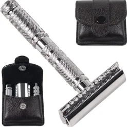 Parker A1-R 4 Piece Travel Safety Razor & Leather Pouch Outlet