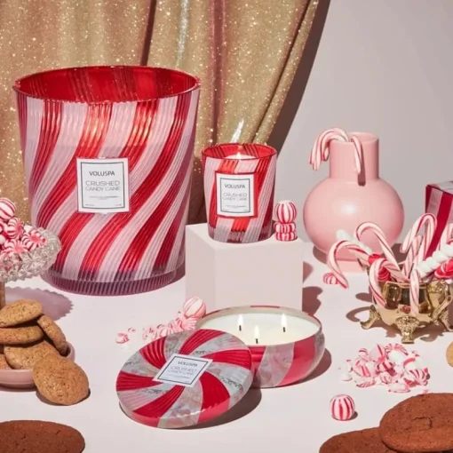 Voluspa Crushed Candy Cane Textured Glass Candle 184g Sale