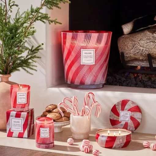 Voluspa Crushed Candy Cane Textured Glass Candle 184g Sale