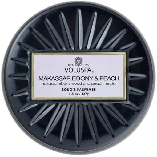 Voluspa Decorative Tin Candle Makassar Ebony & Peach 127g Hot