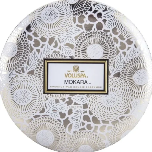 Voluspa 3-Wick Candle Decorative Tin Mokara 340g New
