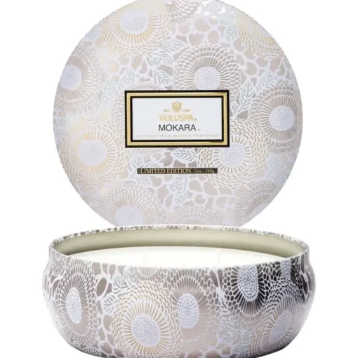 Voluspa 3-Wick Candle Decorative Tin Mokara 340g New
