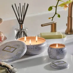 Voluspa 3-Wick Candle Decorative Tin Mokara 340g New