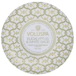Voluspa 3-Wick Candle Decorative Tin Eucalyptus & White Sage 340g Clearance