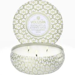 Voluspa 3-Wick Candle Decorative Tin Eucalyptus & White Sage 340g Clearance