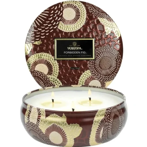 Voluspa 3-Wick Candle Decorative Tin Forbidden Fig 340g Clearance
