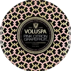 Voluspa 3-Wick Candle Decorative Tin Pink Citron Grapefruit 340g Outlet