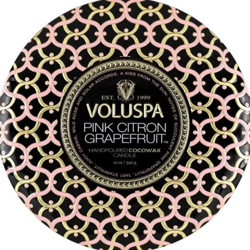 Voluspa 3-Wick Candle Decorative Tin Pink Citron Grapefruit 340g Outlet