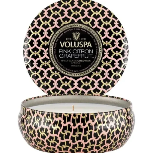 Voluspa 3-Wick Candle Decorative Tin Pink Citron Grapefruit 340g Outlet