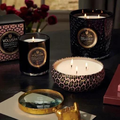 Voluspa 3-Wick Candle Decorative Tin Pink Citron Grapefruit 340g Outlet