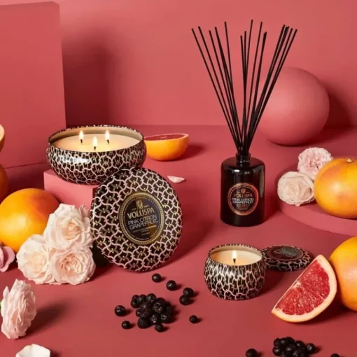 Voluspa 3-Wick Candle Decorative Tin Pink Citron Grapefruit 340g Outlet