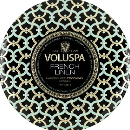 Voluspa 3-Wick Candle Decorative Tin French Linen 340g Discount