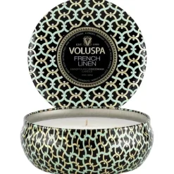 Voluspa 3-Wick Candle Decorative Tin French Linen 340g Discount
