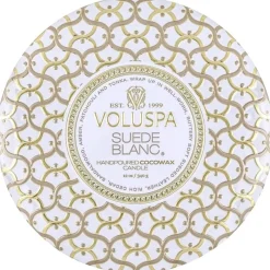Voluspa 3-Wick Candle Decorative Tin Suede Blanc 340g New