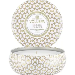 Voluspa 3-Wick Candle Decorative Tin Suede Blanc 340g New