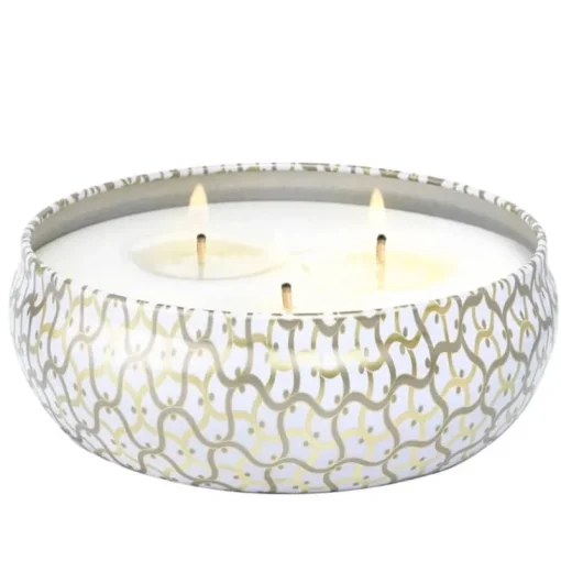 Voluspa 3-Wick Candle Decorative Tin Suede Blanc 340g New