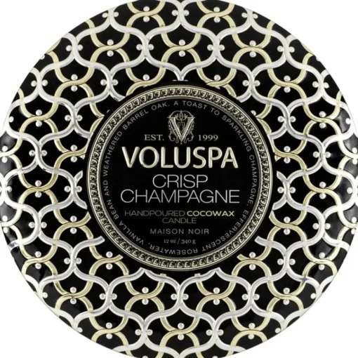 Voluspa 3-Wick Candle Decorative Tin Crisp Champagne 340g Hot