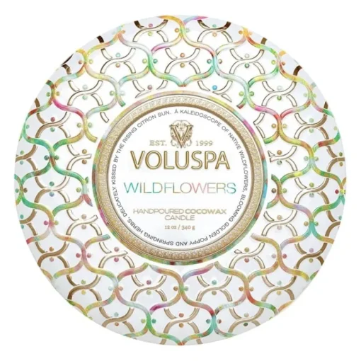 Voluspa 3-Wick Candle Decorative Tin Wildflowers 340g Discount