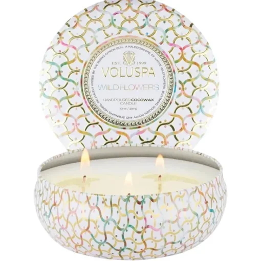 Voluspa 3-Wick Candle Decorative Tin Wildflowers 340g Discount