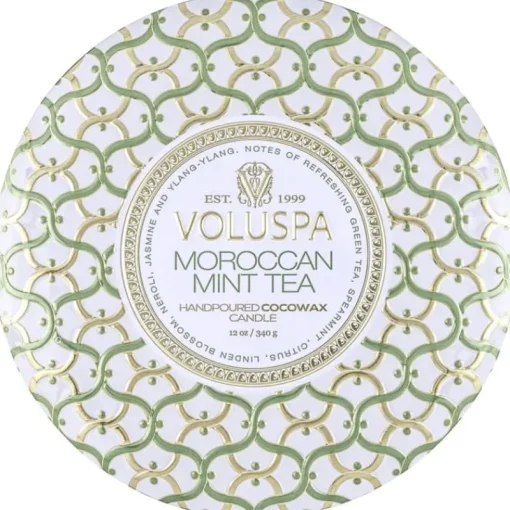 Voluspa 3-Wick Candle Decorative Tin Moroccan Mint Tea 340g Sale